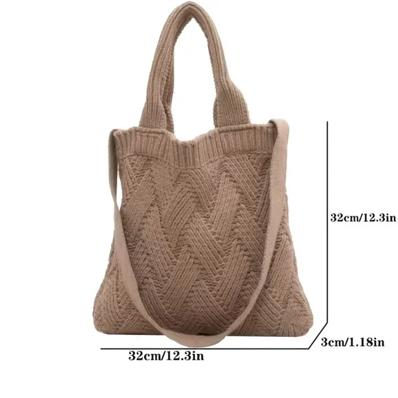 NEW Bohemian Soft Knit Handbag w/ shoulder strap Versatile Foldable Color KHAKI - Picture 2 of 6